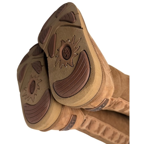 UGG Sussex Tall Boots Brown Leather Shearling Lined Women's Size 8 Après Ski - Picture 11 of 16